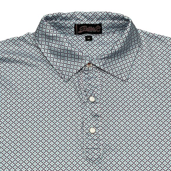 Rafter C Men's Teal Pattern Polo Size Medium - Picture 2 of 4
